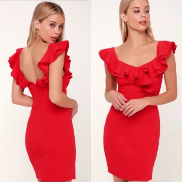 Lulu's DIVA Red SEXY Ruffled Mini Bodycon Dress - Picture 7 of 8
